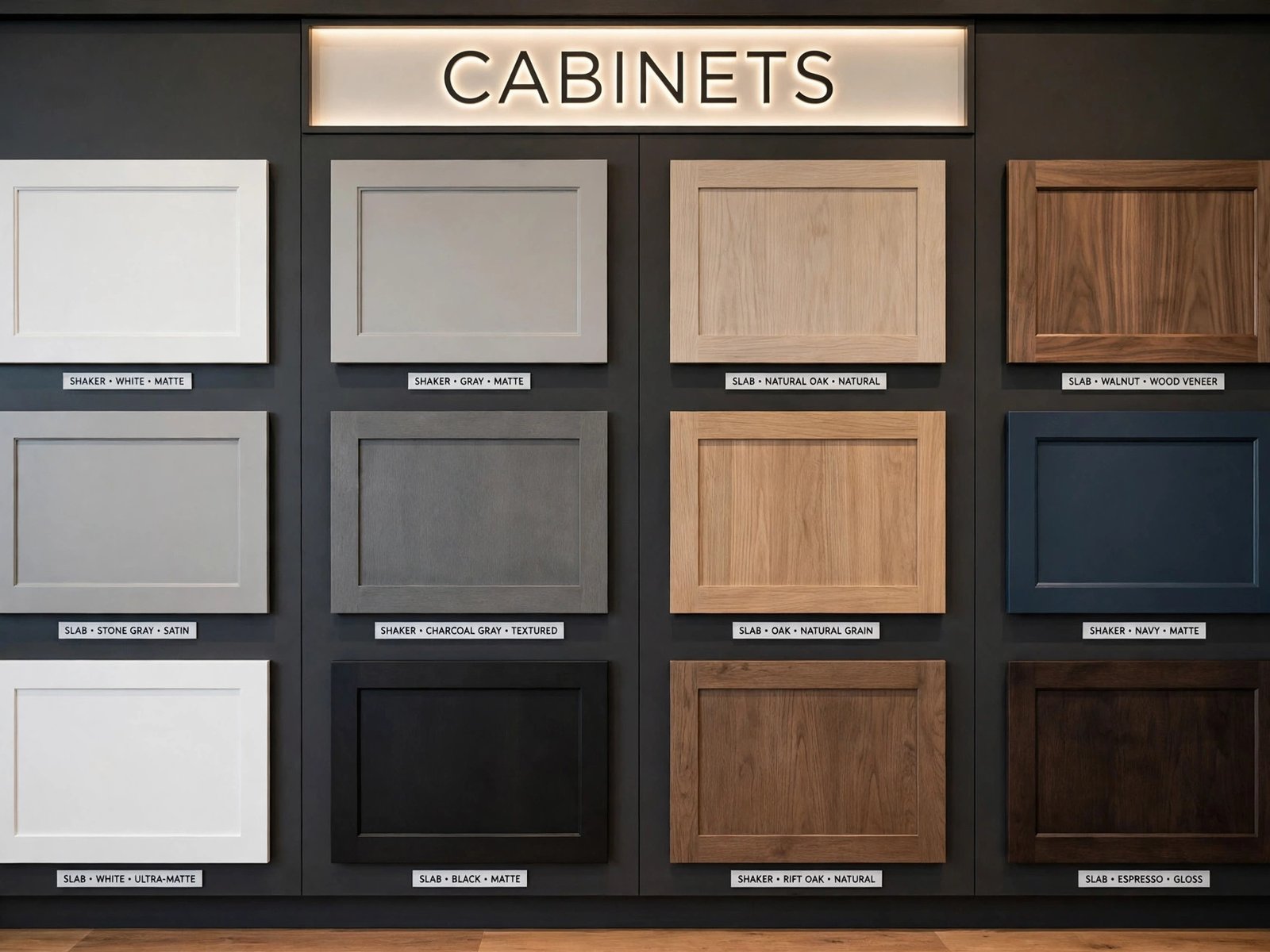 Cabinet door samples on display