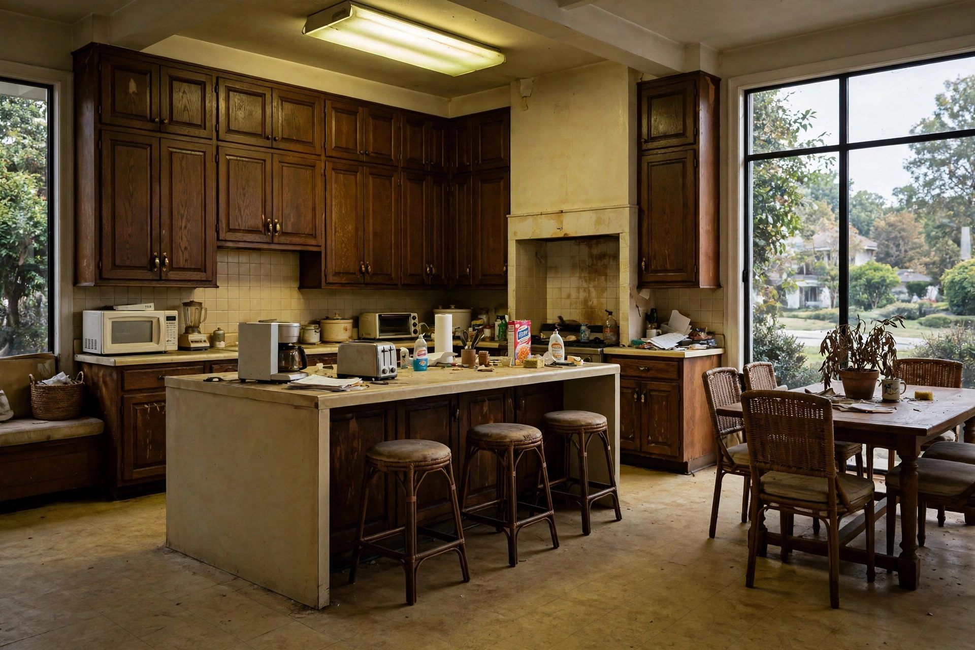 The same interior before renovation, dated and worn