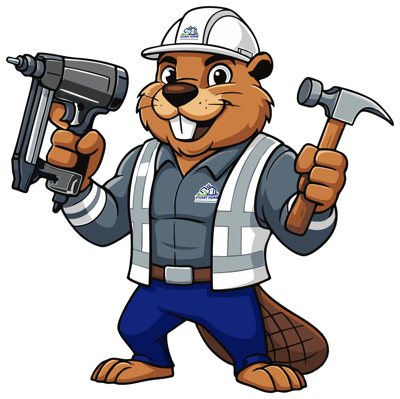 Mascota castor de Stuart Home Improvement con casco